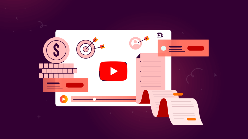 Graphic showcasing "Cost Effective Strategies for Businesses Via YouTube Ads" with YouTube logo, arrow, and dollar sign.